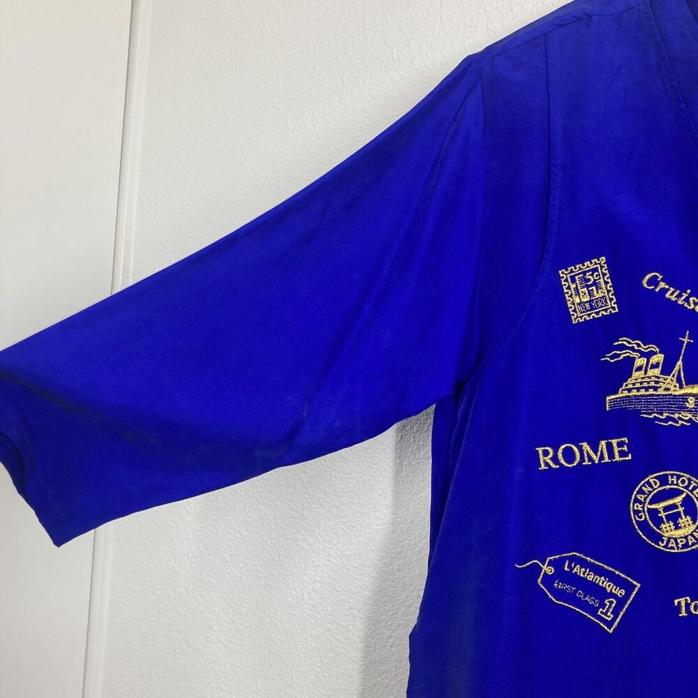 Vintage Strictly Silk Shirt Womens Medium Travel Embroidered Rome Venice St - Picture 5 of 16